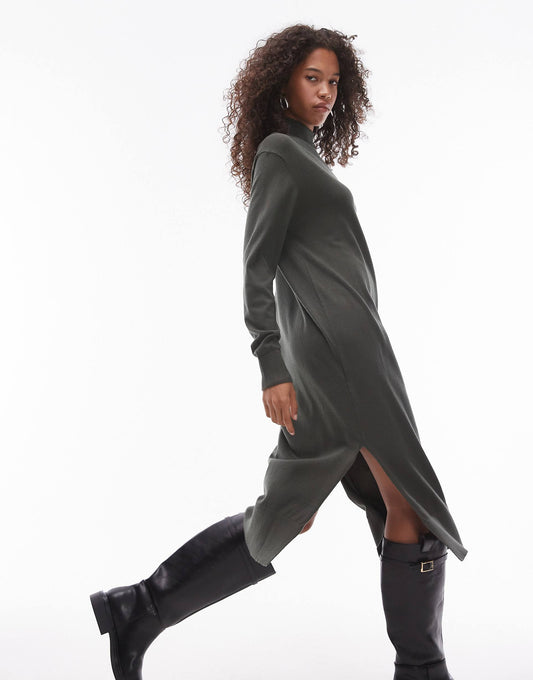 High Neck Split Side Knitted Maxi Dress