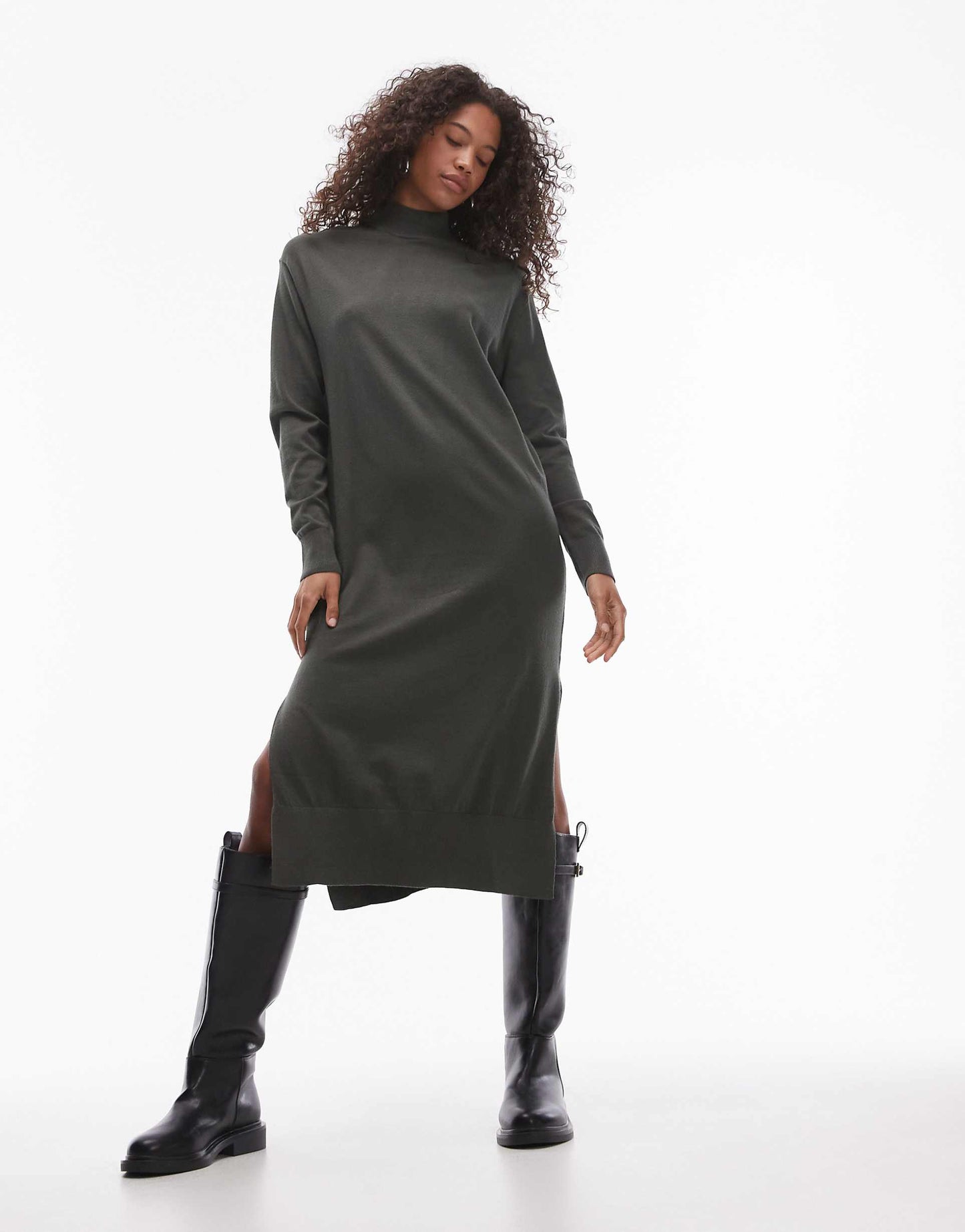 High Neck Split Side Knitted Maxi Dress