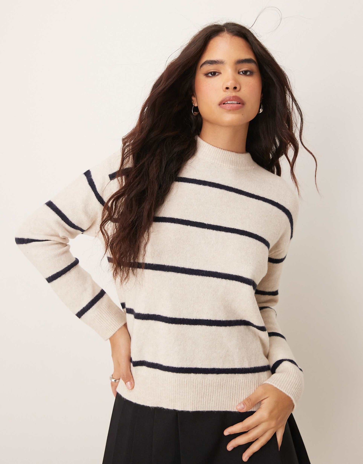 High Neck Stripe Soft Jumper
