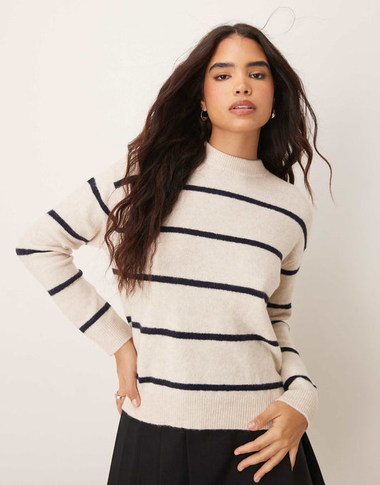 High Neck Stripe Soft Jumper