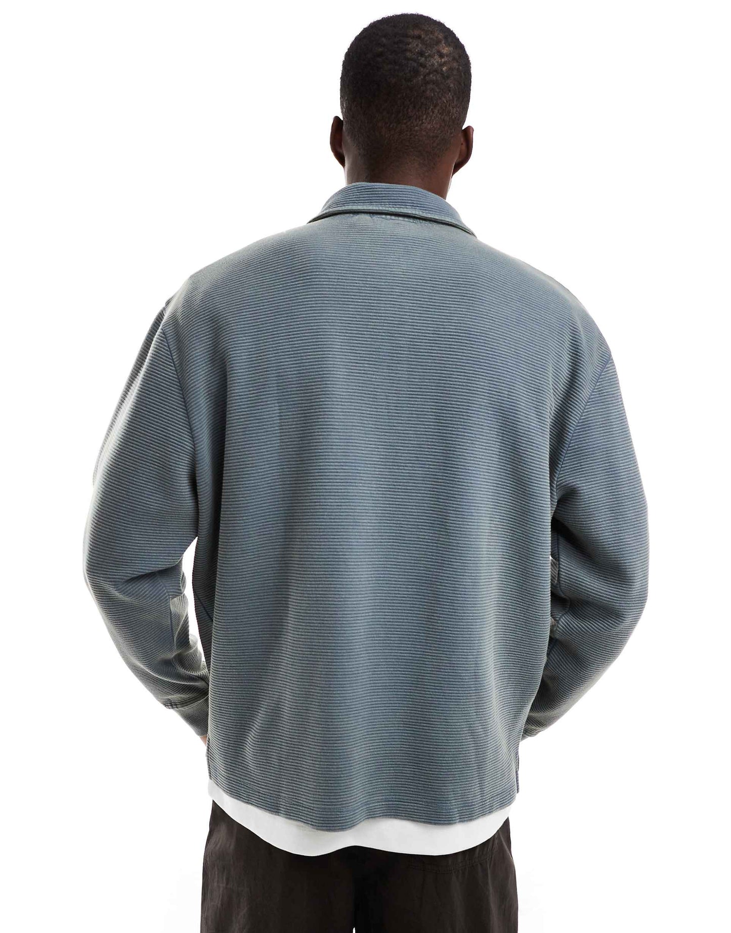 Polo Neck  Quarter Zip Ribbed Sweatshirt