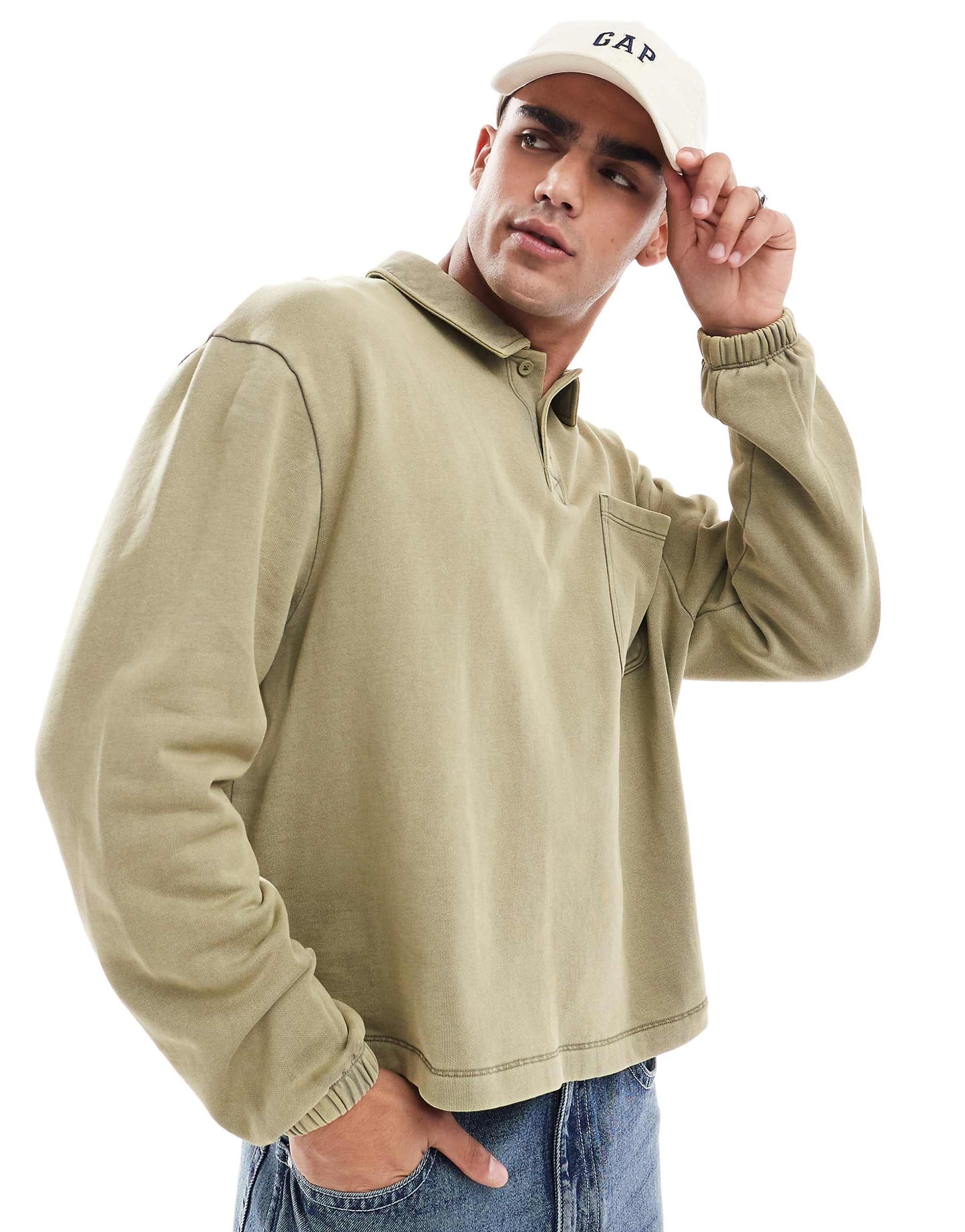 Boxy Washed Fix Hem Polo Sweatshirt