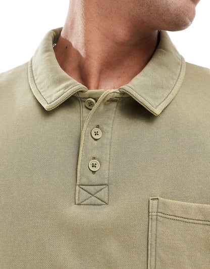 Boxy Washed Fix Hem Polo Sweatshirt