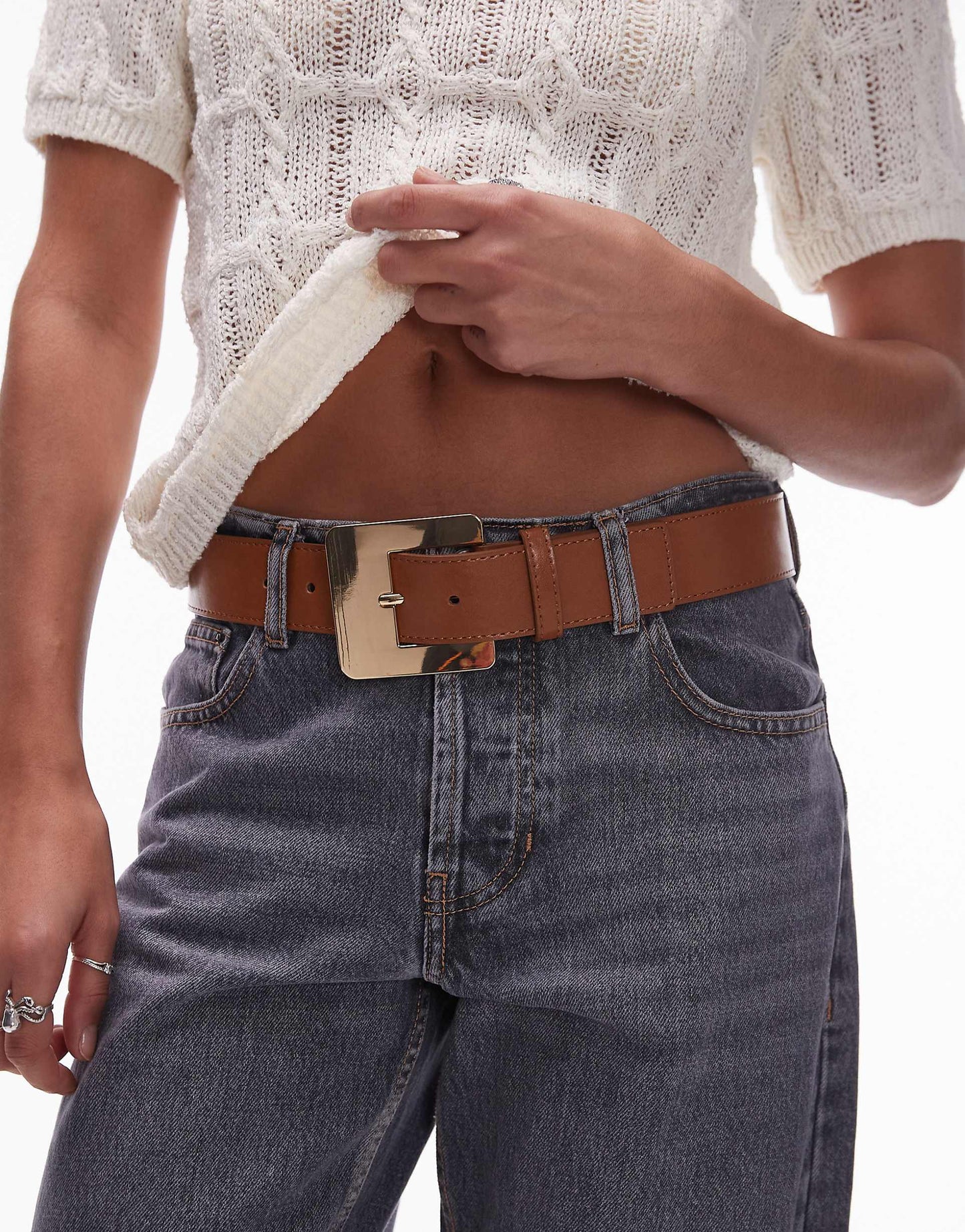 Large Square Buckle Leather Belt