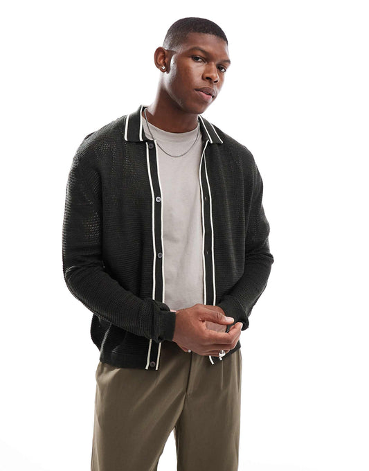 Relaxed Knitted Cardigan With Contrast Tipping