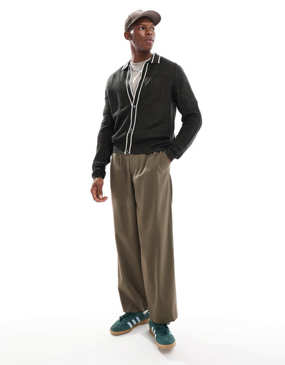 Relaxed Knitted Cardigan With Contrast Tipping