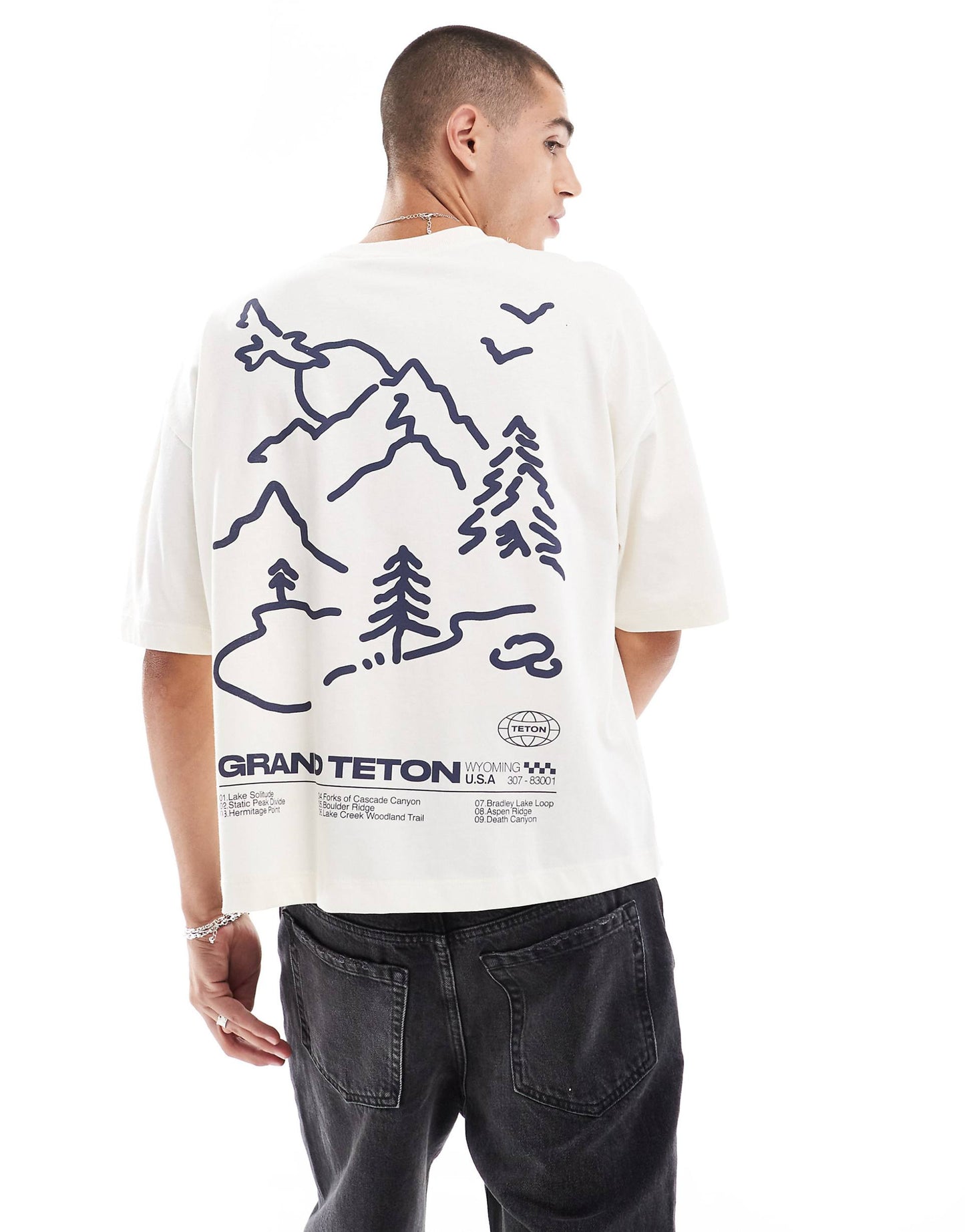 Oversized Boxy T-Shirt With Mountain Print
