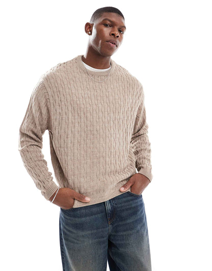 Oversized Boxy Knitted Jumper With Waffle Stitch