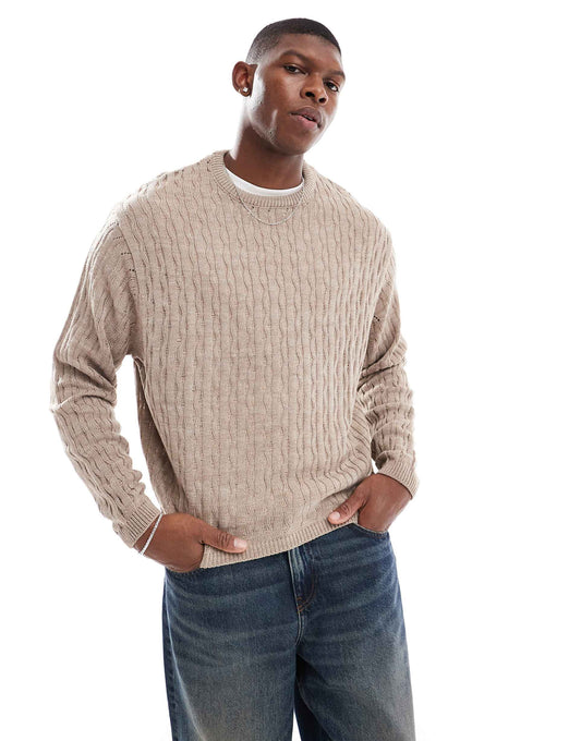 Oversized Boxy Knitted Jumper With Waffle Stitch