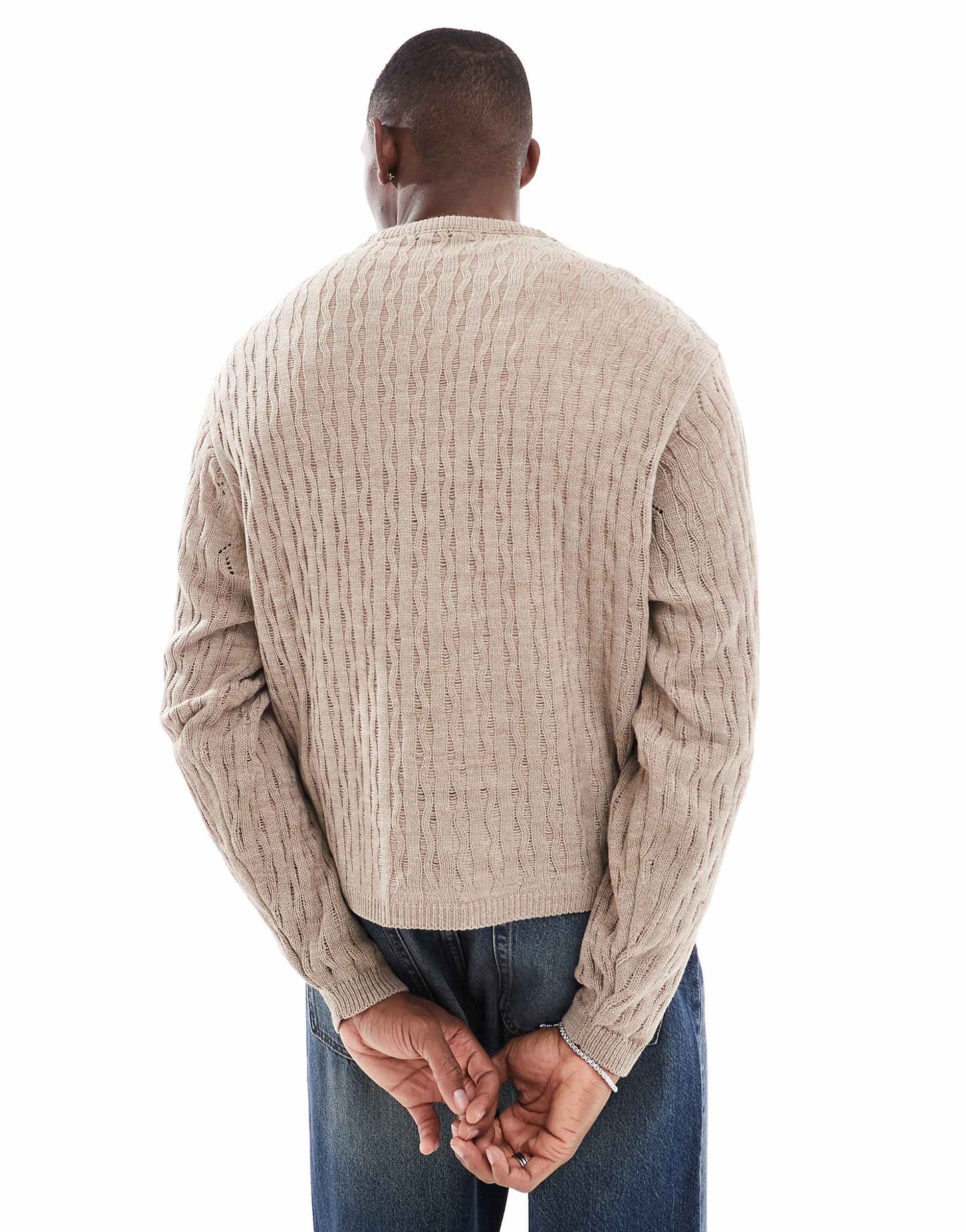Oversized Boxy Knitted Jumper With Waffle Stitch