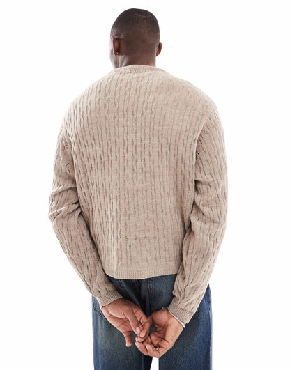 Oversized Boxy Knitted Jumper With Waffle Stitch
