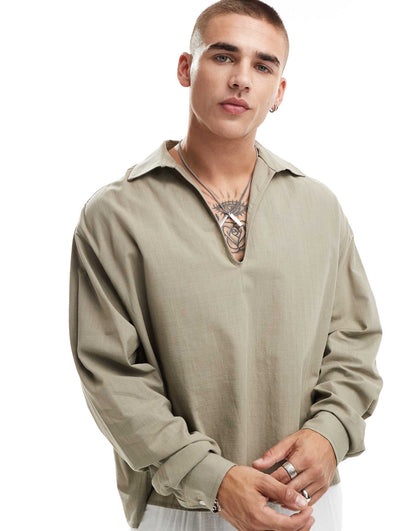 Oversized Boxy Overhead Shirt With Long Sleeves