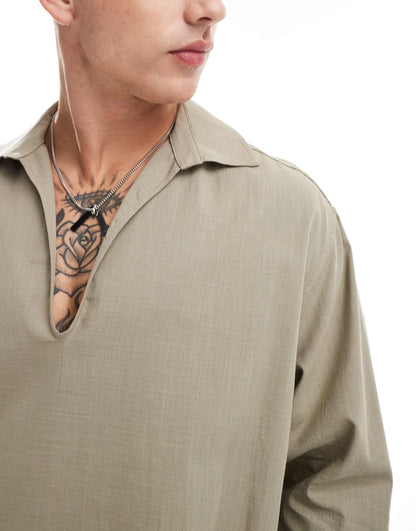 Oversized Boxy Overhead Shirt With Long Sleeves