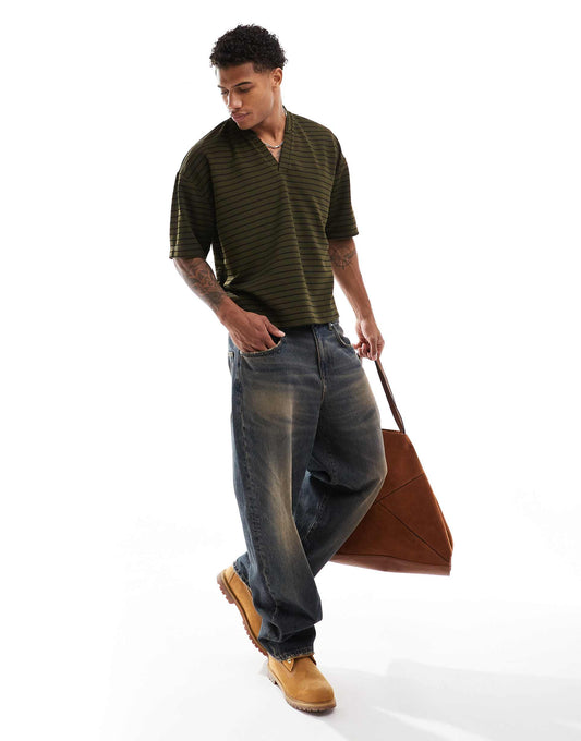 Oversized Boxy T-Shirt With Baseball Collar