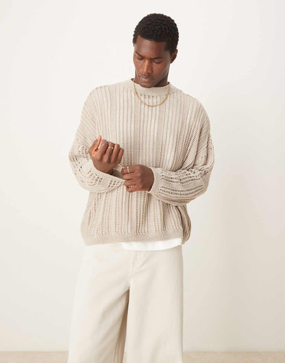 Oversized Cropped Knitted Jumper With Laddered Design