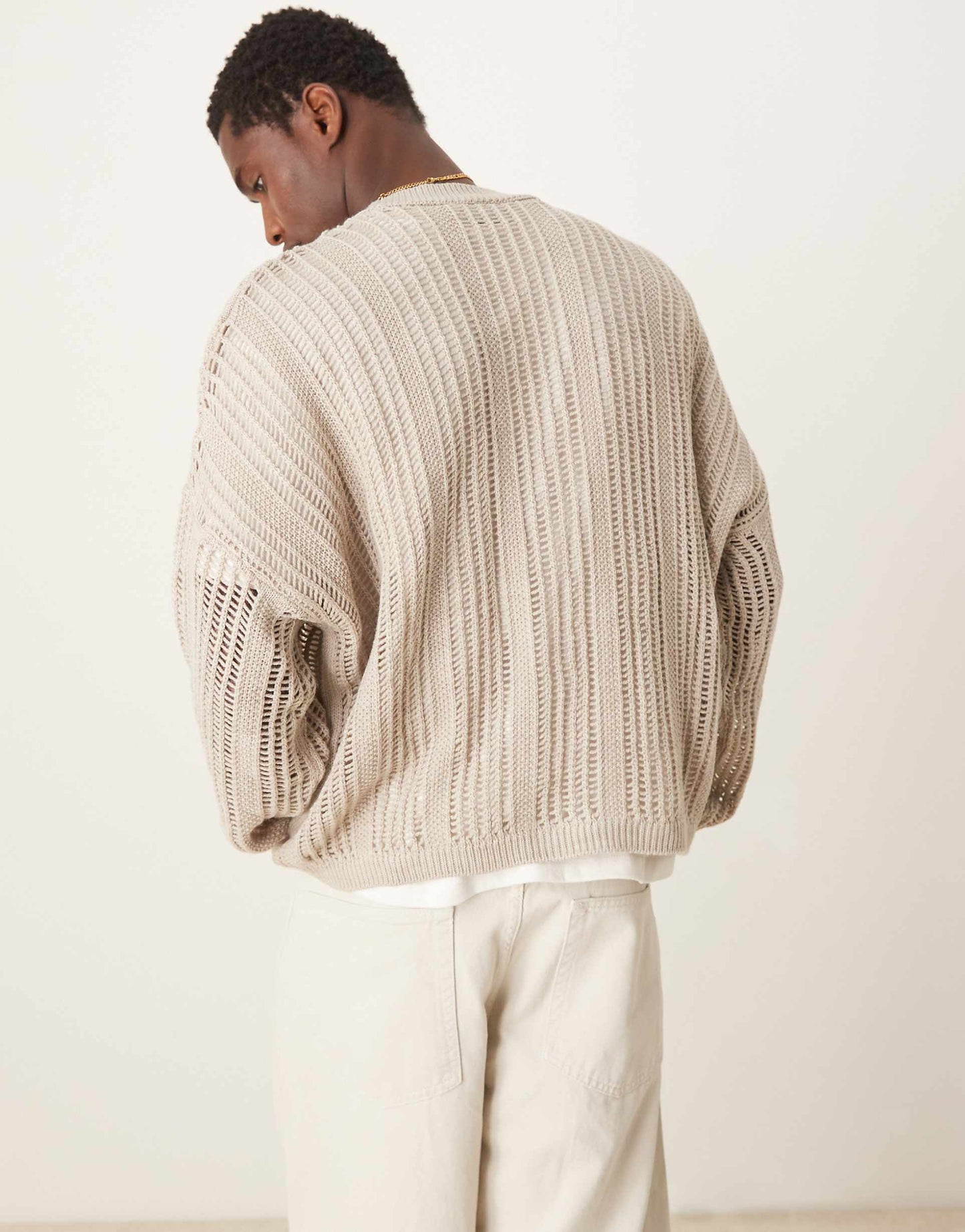 Oversized Cropped Knitted Jumper With Laddered Design