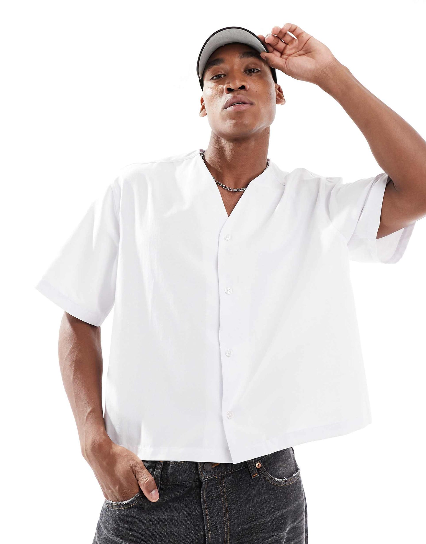 Oversized Boxy Shirt With Baseball Collar