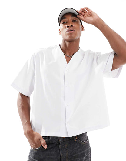 Oversized Boxy Shirt With Baseball Collar