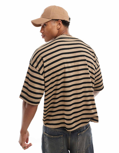 Oversized Boxy T-Shirt With Textured Stripe