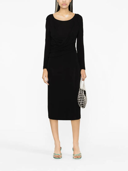 Round-Neck Draped Midi Dress