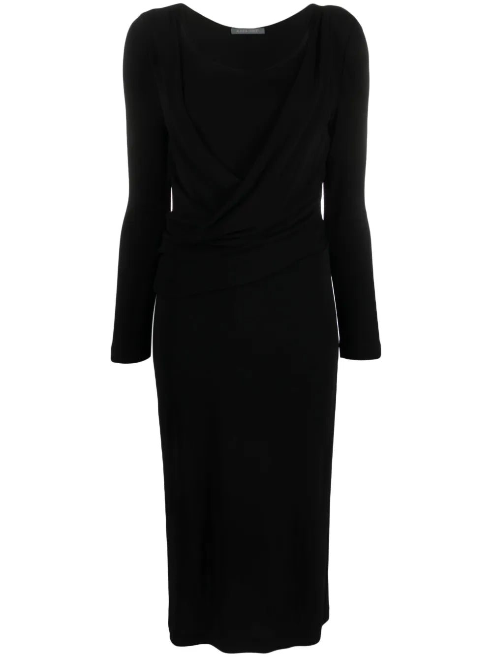 Round-Neck Draped Midi Dress