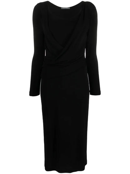 Round-Neck Draped Midi Dress