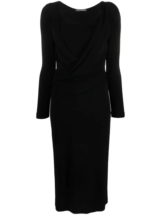 Round-Neck Draped Midi Dress