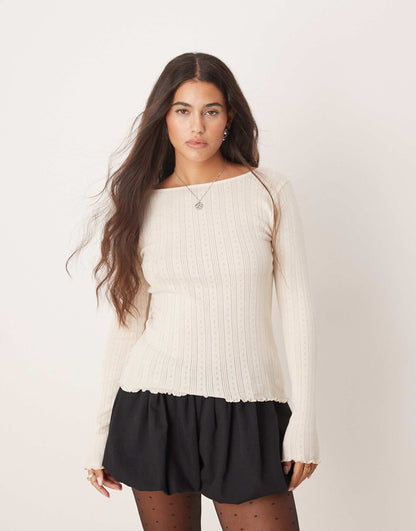 Lettuce Edge Long Sleeve Boatneck Top