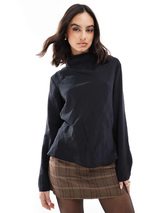 Soft Touch Cowl Neck Tie Waist Top