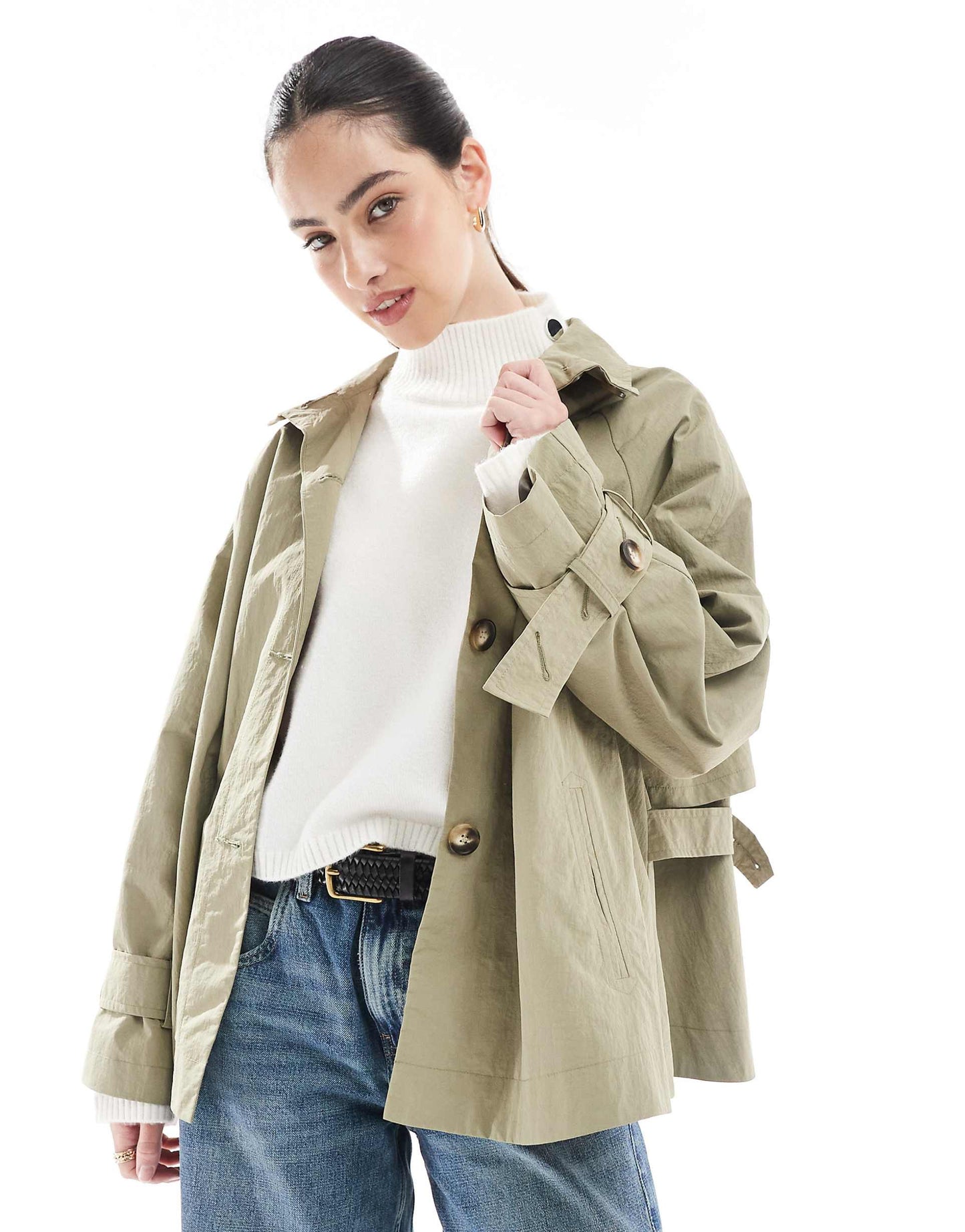 Funnel Neck Cape Back Trench