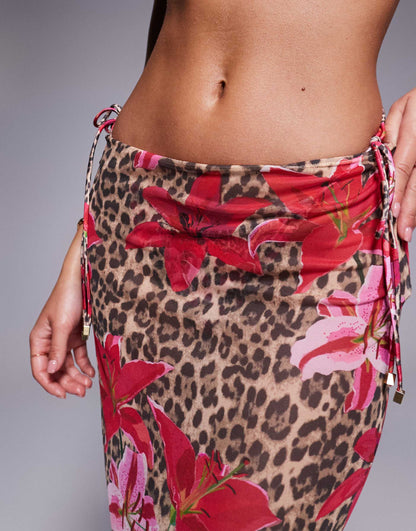 Mesh Maxi Leopard Floral Print Beach Skirt