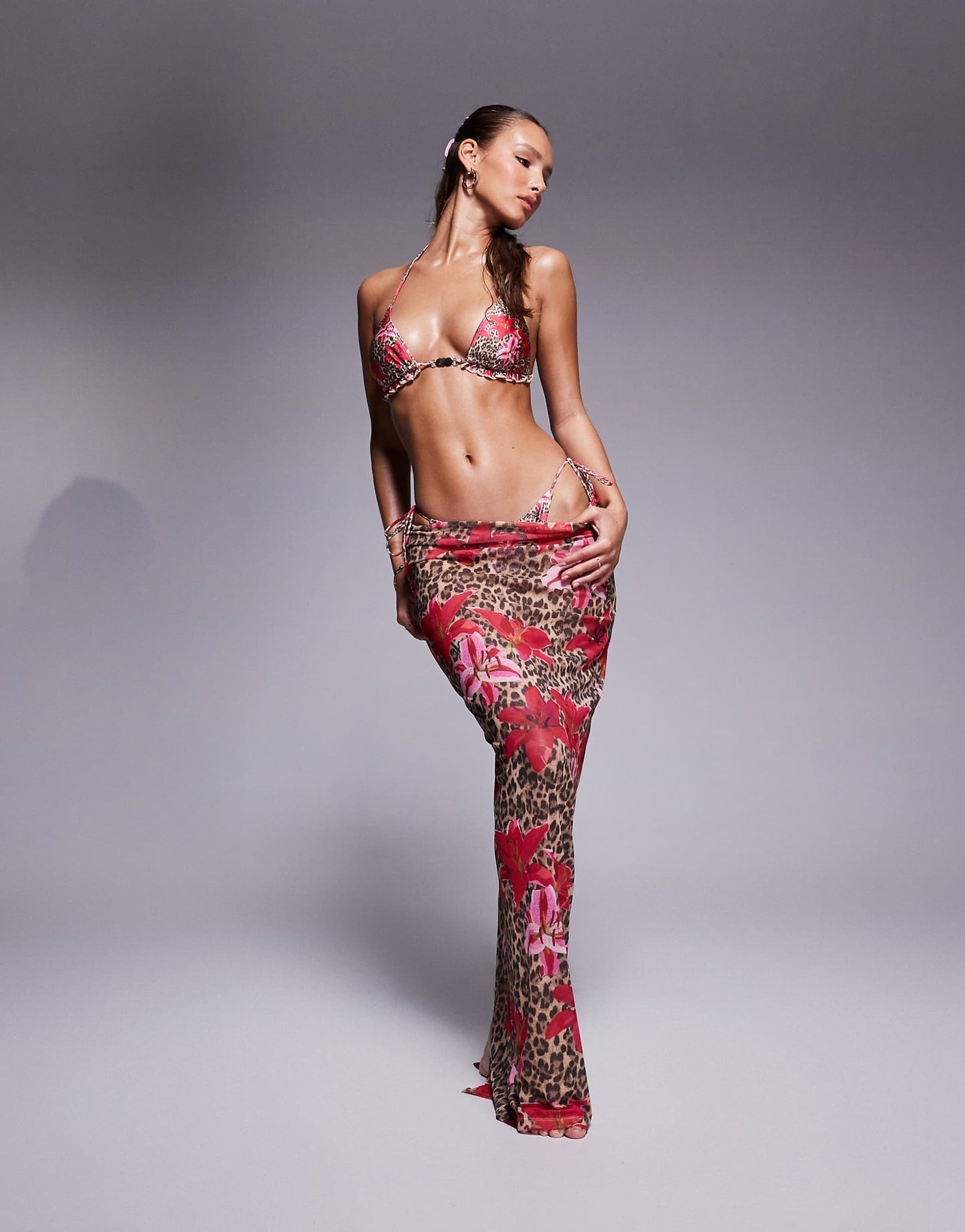 Leopard Floral Triangle Bikini Top