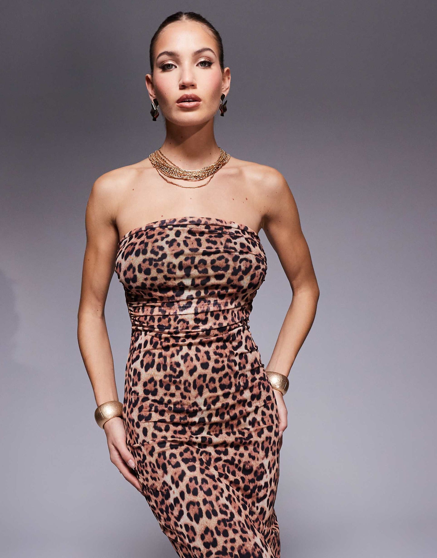 Leopard Mesh Lined Maxi Beach Dress