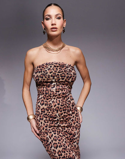 Leopard Mesh Lined Maxi Beach Dress