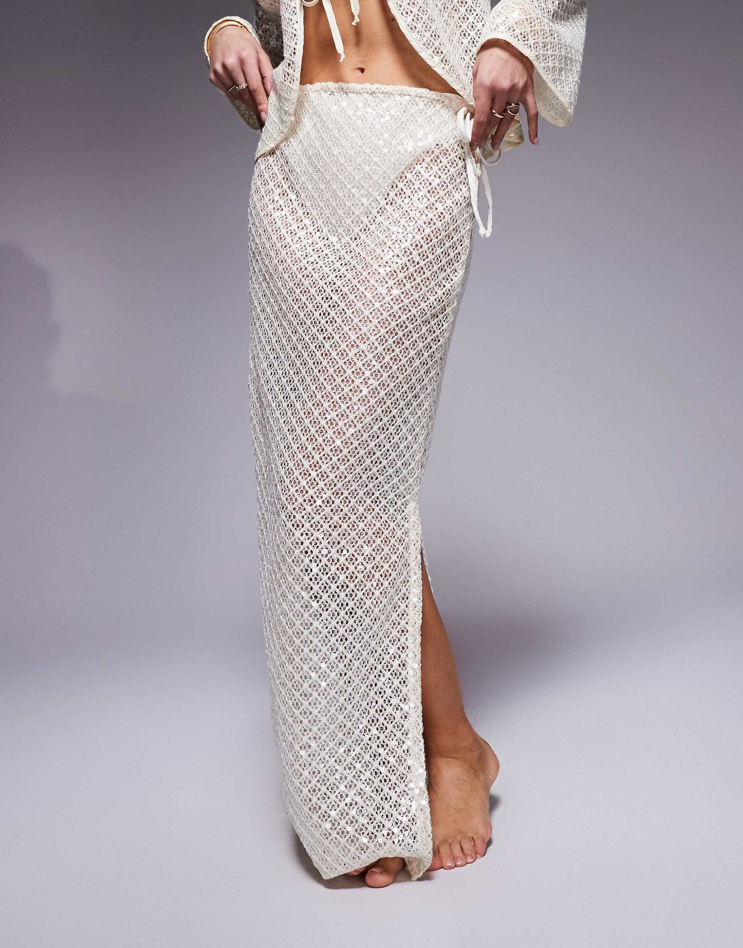 Tie Side Sequin Maxi Beach Skirt