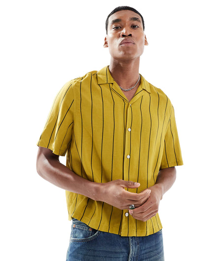 Relaxed Boxy Short Sleeve Linen Mix Shirt