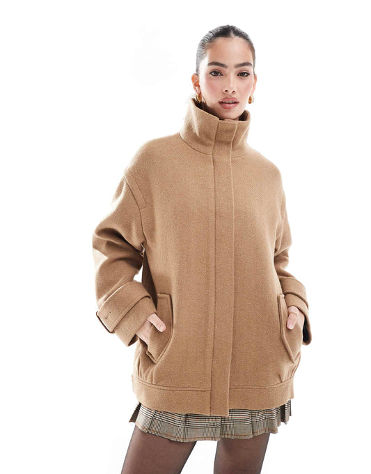 Funnel Neck Wool Bomber Jacket