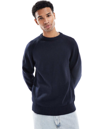 Crew Neck Knit Jumper With Sleeve Patch