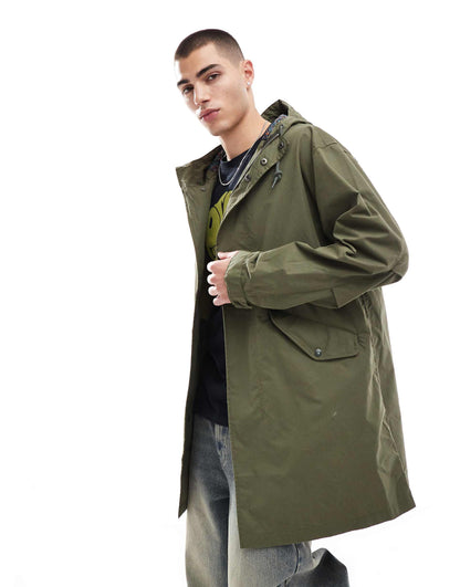 Longline Parka With Logo Arm Patch