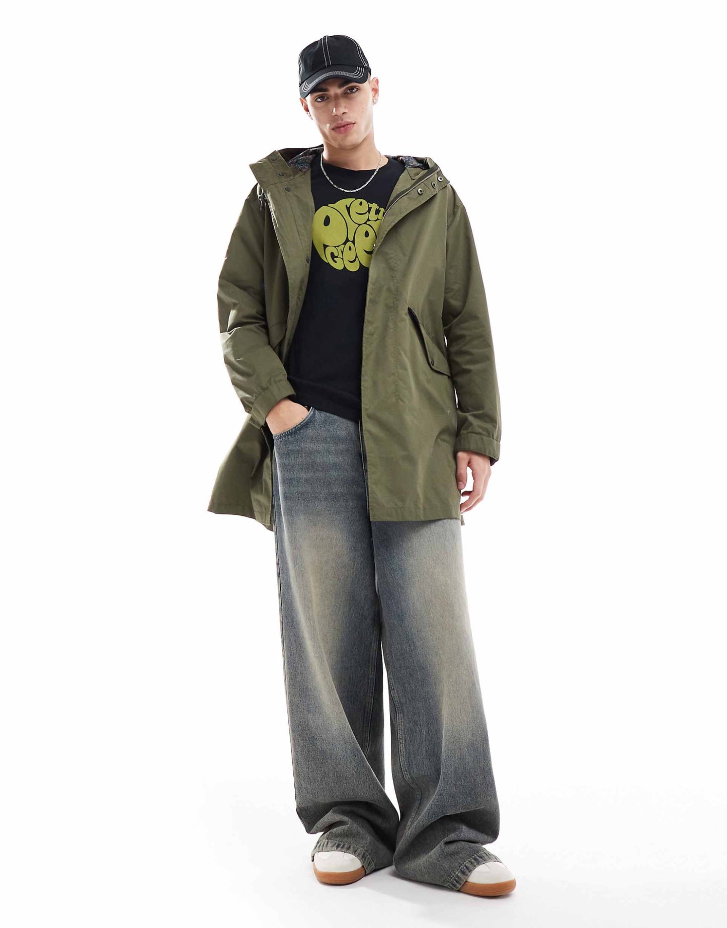Longline Parka With Logo Arm Patch
