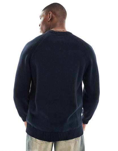 Crew Neck Knit Jumper With Sleeve Patch