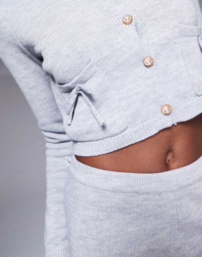 Exclusive Knitted Cropped Bow Detail Button Through Cardigan Co-Ord