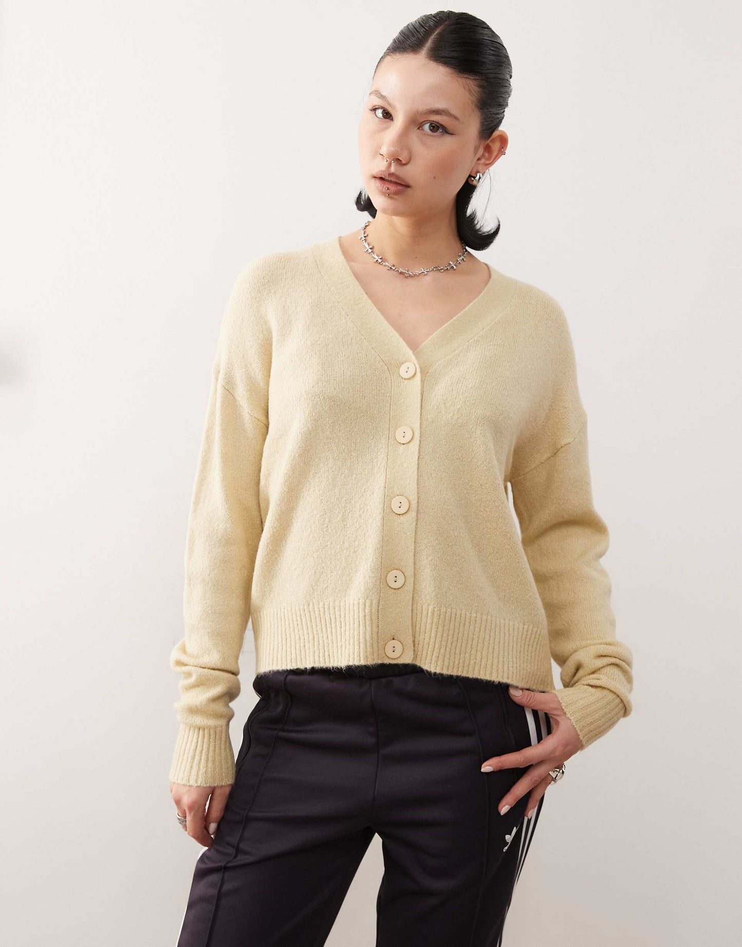 Fluffy Knitted V Neck Cardigan