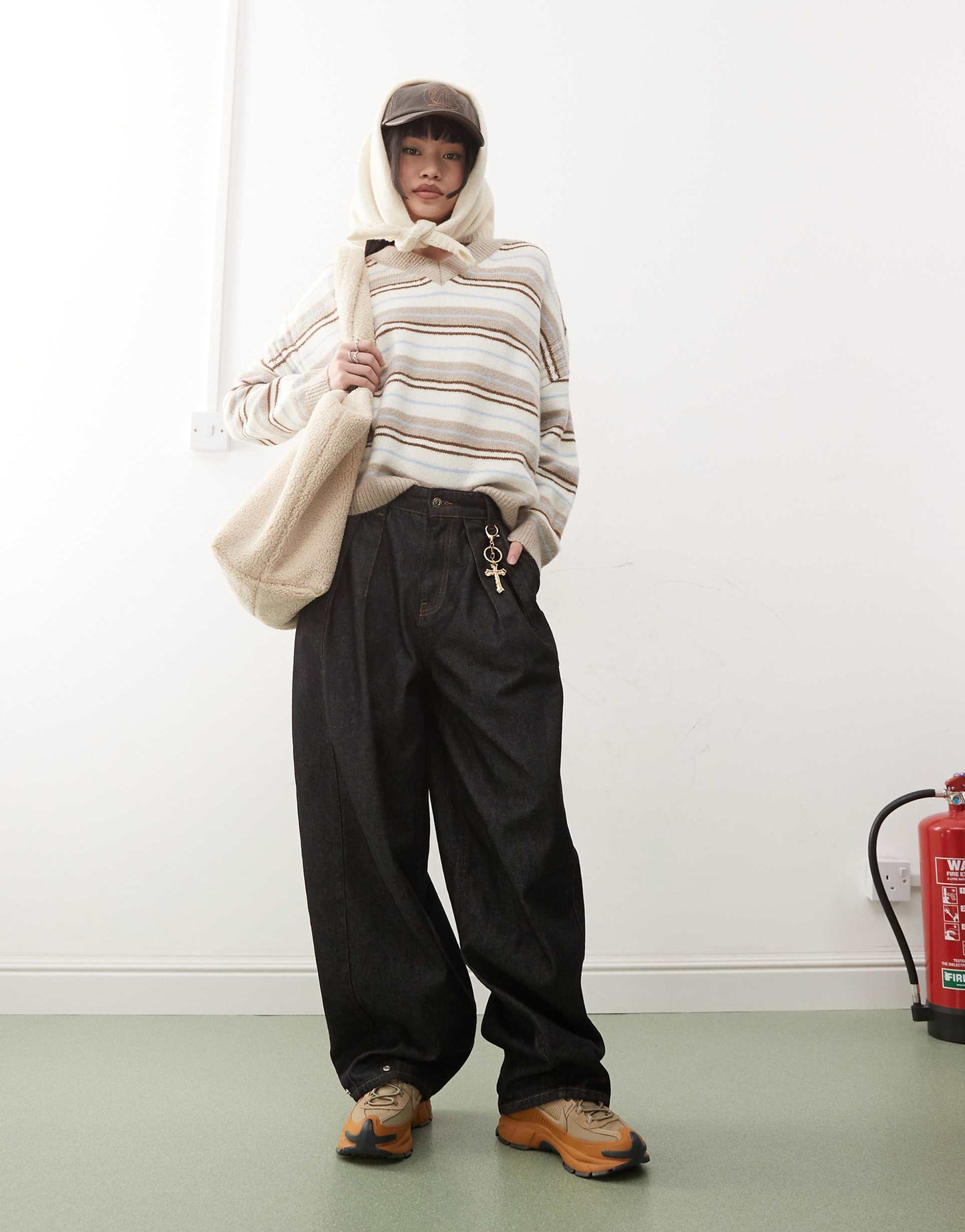 Knitted V Neck Striped Jumper