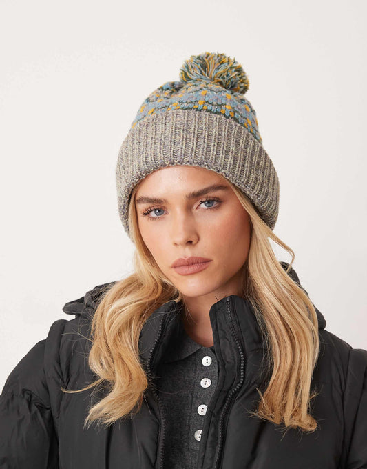 Pom-Pom Fairisle Knitted Beanie Hat