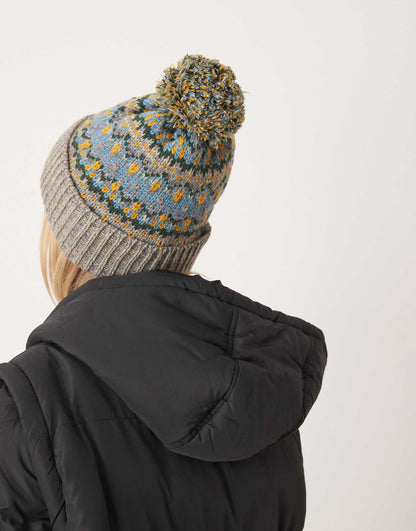 Pom-Pom Fairisle Knitted Beanie Hat