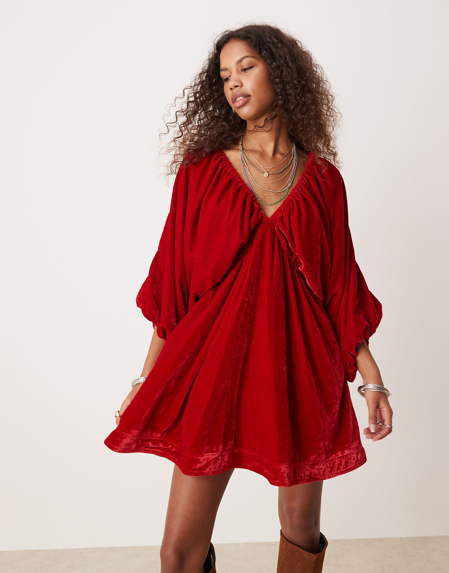 Velvet Balloon Sleeve Mini Dress