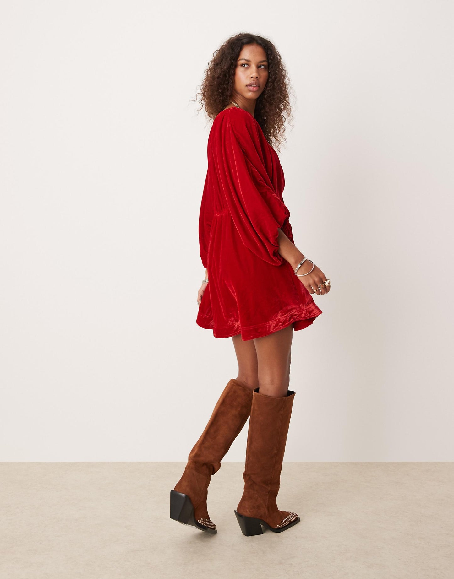 Velvet Balloon Sleeve Mini Dress