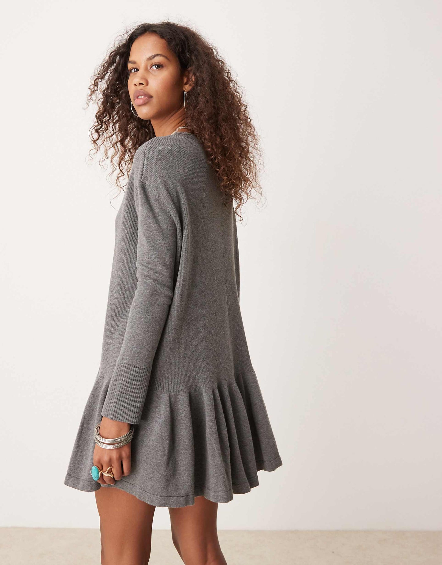 Knitted Mini Ruffle Hem Mini Dress
