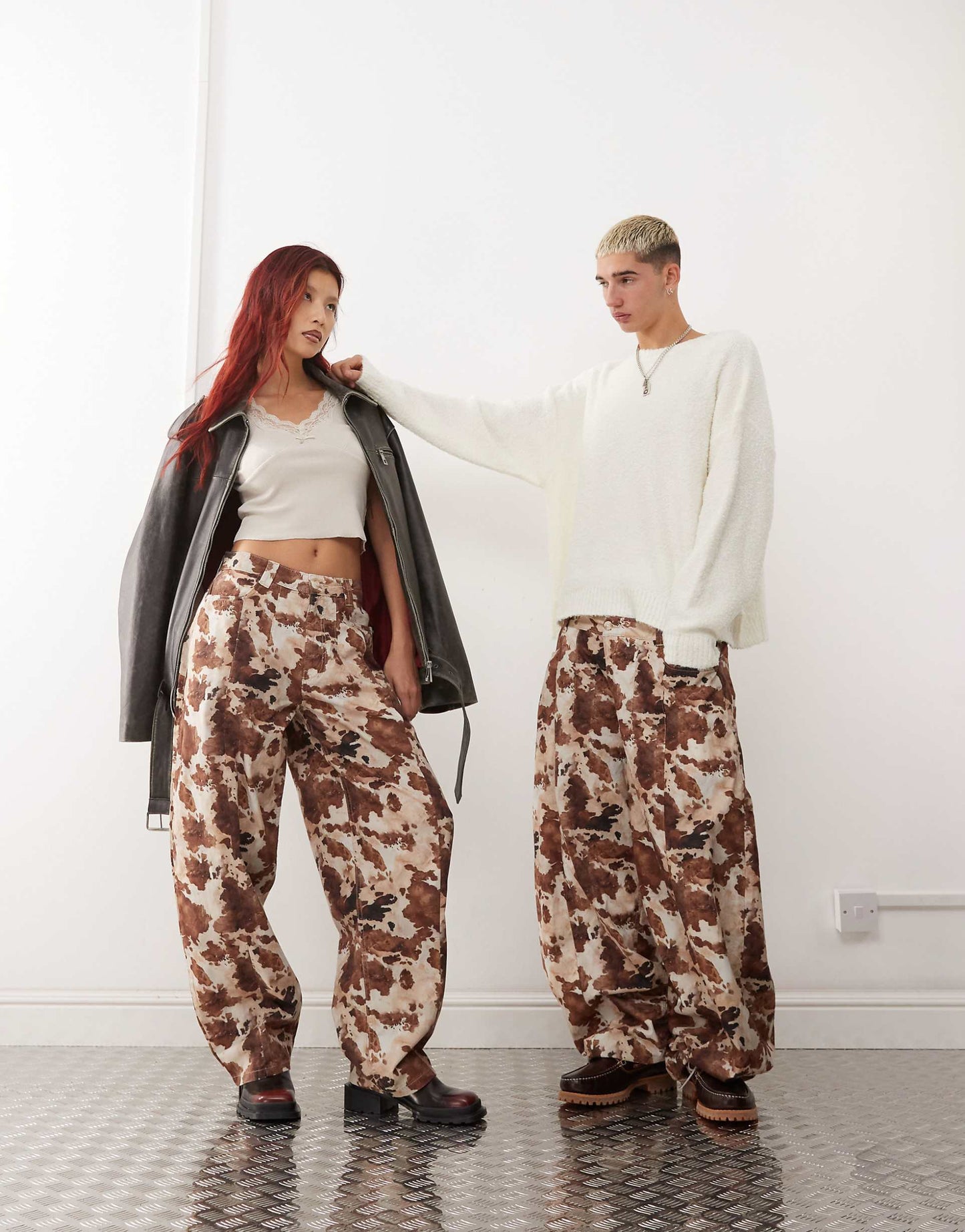 Unisex Cow Print Barrel Leg Trouser